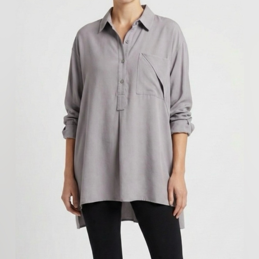 MIA INSPIRATION Cotton Blend Open Back Long Sleeve 1/2 Button Collared Shirt L
